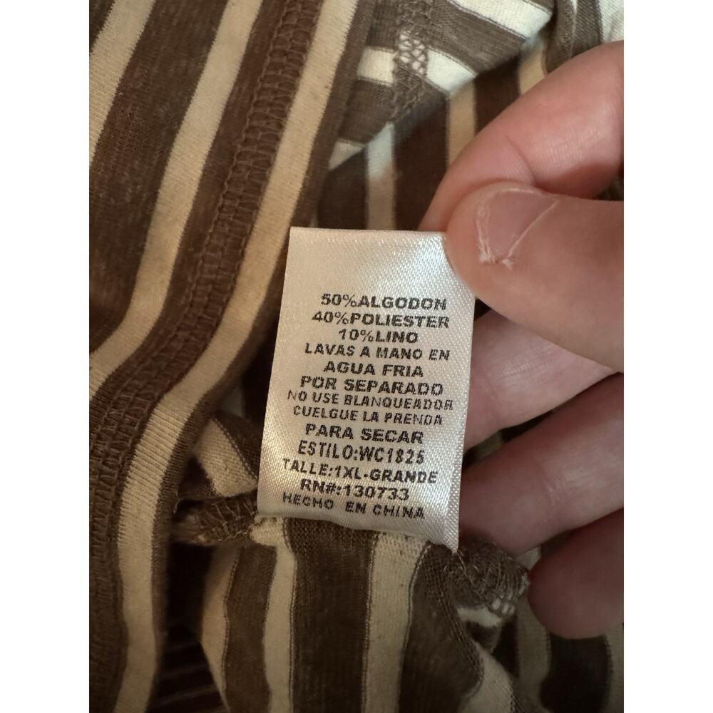 Umgee USA Women Size 1XL Brown White Striped Short Sleeve Linen Blend Bohemian - Picture 7 of 8